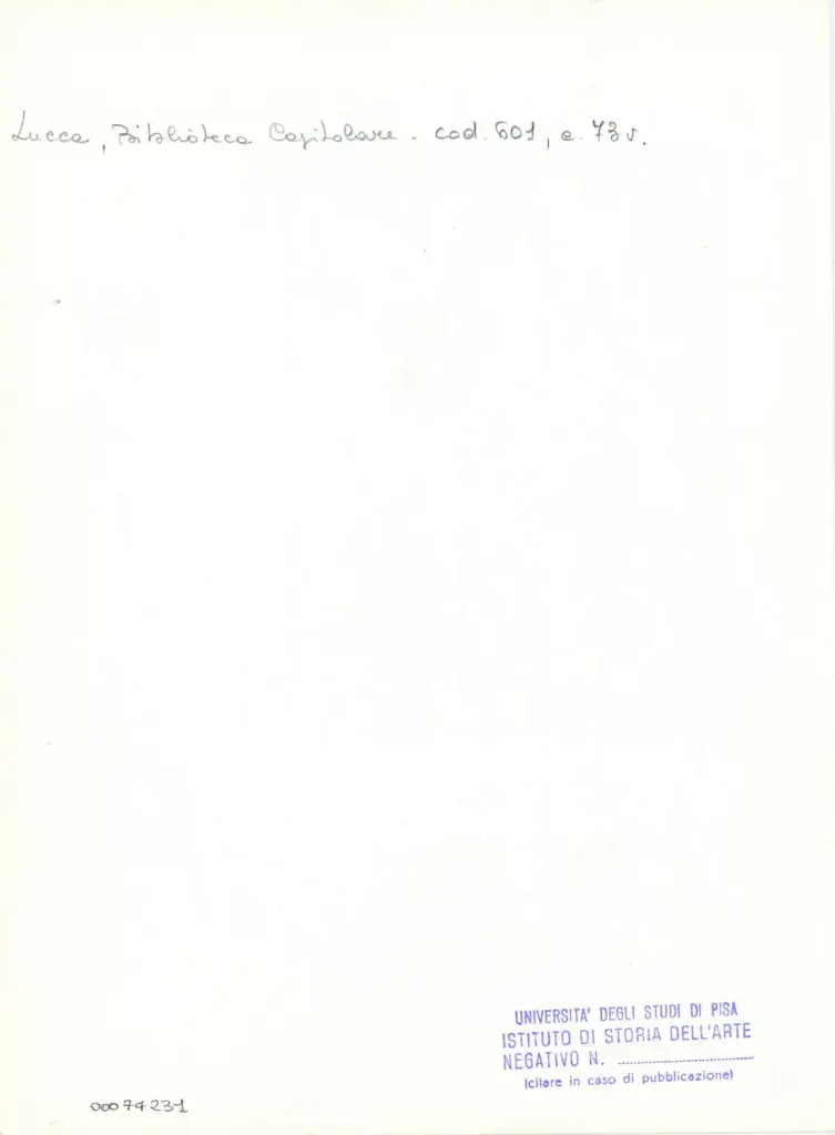 Università di Pisa. Dipartimento di Storia delle Arti , Anonimo italiano - sec. XII, metà - Lucca, Biblioteca Capitolare Feliniana, Ms. 601, f. 73v, particolare , retro