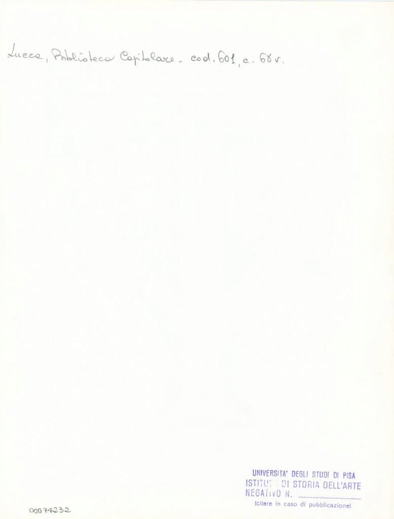 Università di Pisa. Dipartimento di Storia delle Arti , Anonimo italiano - sec. XII, metà - Lucca, Biblioteca Capitolare Feliniana, Ms. 601, f. 68v, particolare , retro