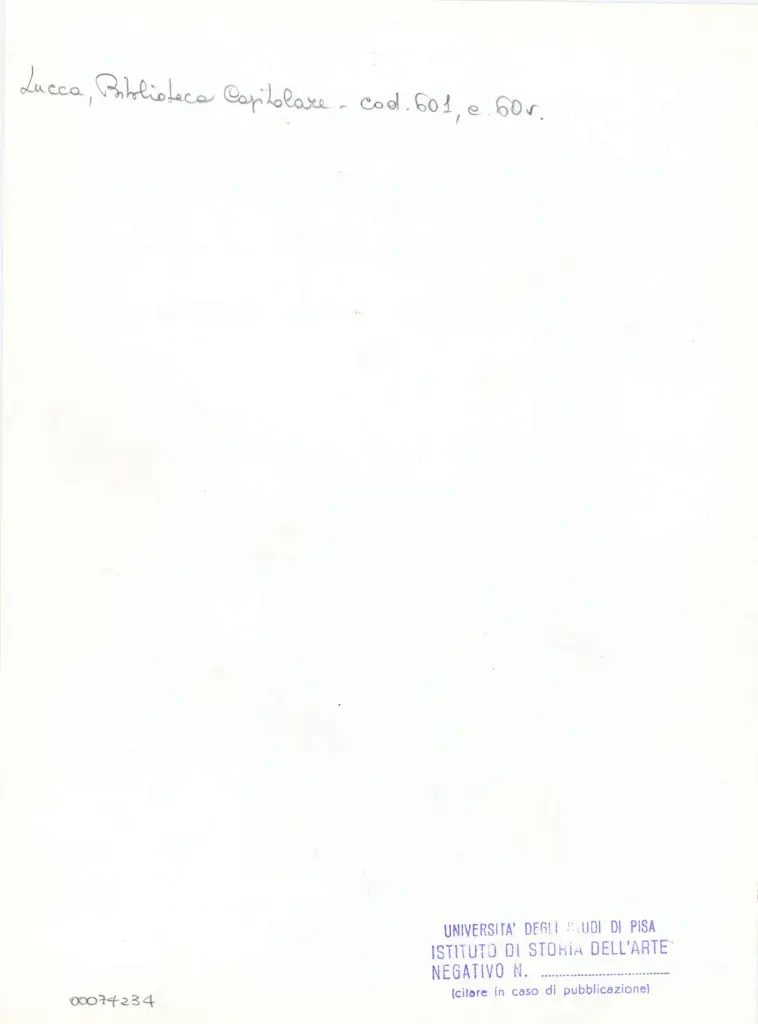Universit&agrave; di Pisa. Dipartimento di Storia delle Arti , Anonimo italiano - sec. XII, met&agrave; - Lucca, Biblioteca Capitolare Feliniana, Ms. 601, f. 60v, particolare , retro