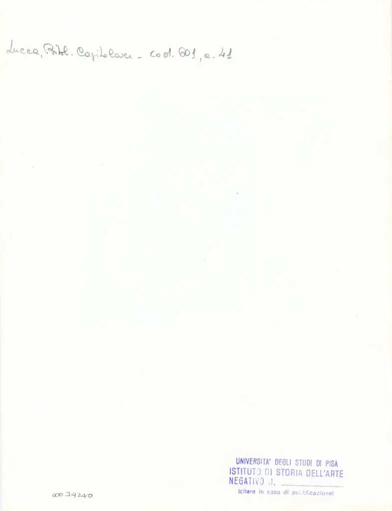 Universit&agrave; di Pisa. Dipartimento di Storia delle Arti , Anonimo italiano - sec. XII, met&agrave; - Lucca, Biblioteca Capitolare Feliniana, Ms. 601, f. 41r, particolare , retro