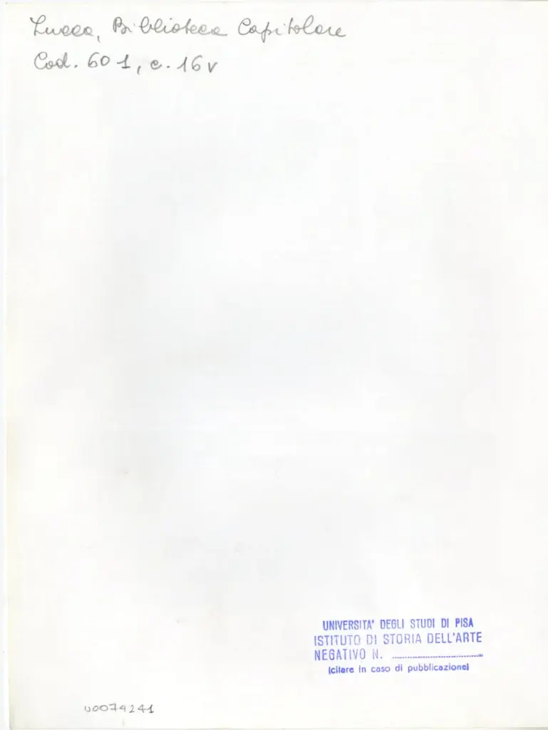 Universit&agrave; di Pisa. Dipartimento di Storia delle Arti , Anonimo italiano - sec. XII, met&agrave; - Lucca, Biblioteca Capitolare Feliniana, Ms. 601, f. 16v, particolare , retro