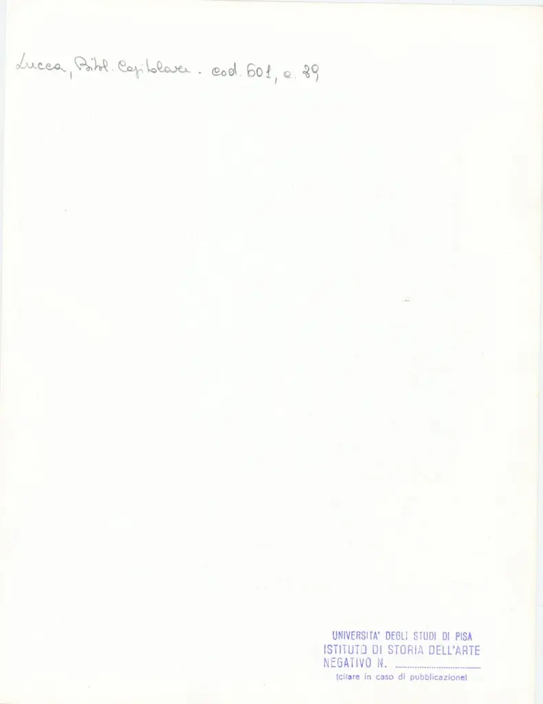 Universit&agrave; di Pisa. Dipartimento di Storia delle Arti , Anonimo italiano - sec. XII, met&agrave; - Lucca, Biblioteca Capitolare Feliniana, Ms. 601, f. 39r, particolare , retro