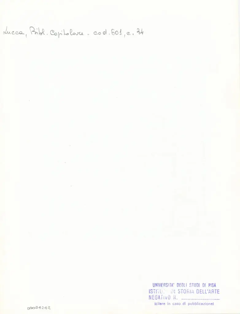 Universit&agrave; di Pisa. Dipartimento di Storia delle Arti , Anonimo italiano - sec. XII, met&agrave; - Lucca, Biblioteca Capitolare Feliniana, Ms. 601, f. 34r, particolare , retro