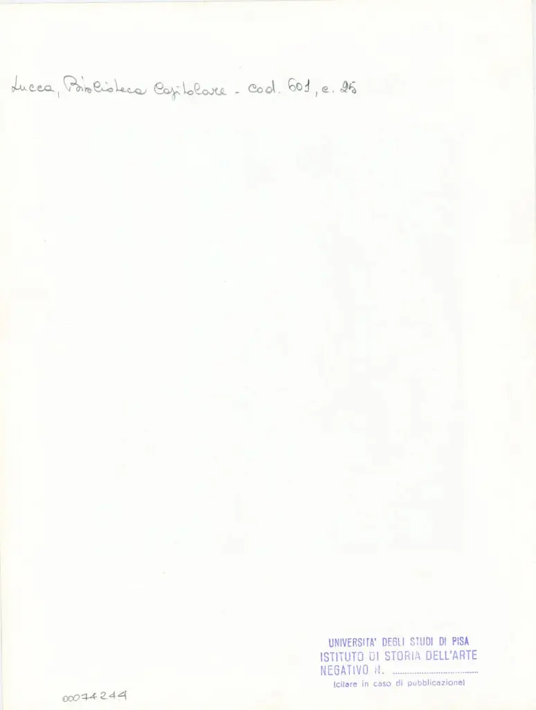 Università di Pisa. Dipartimento di Storia delle Arti , Anonimo italiano - sec. XII, metà - Lucca, Biblioteca Capitolare Feliniana, Ms. 601, f. 25r, particolare , retro