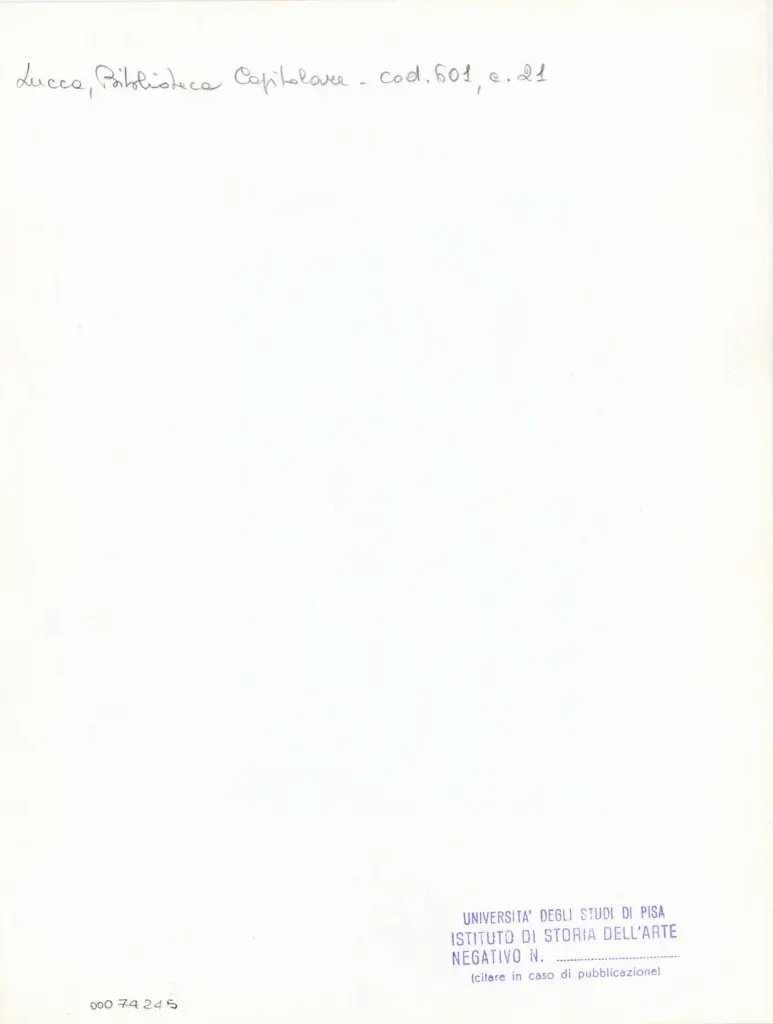 Universit&agrave; di Pisa. Dipartimento di Storia delle Arti , Anonimo italiano - sec. XII, met&agrave; - Lucca, Biblioteca Capitolare Feliniana, Ms. 601, f. 21r, particolare , retro