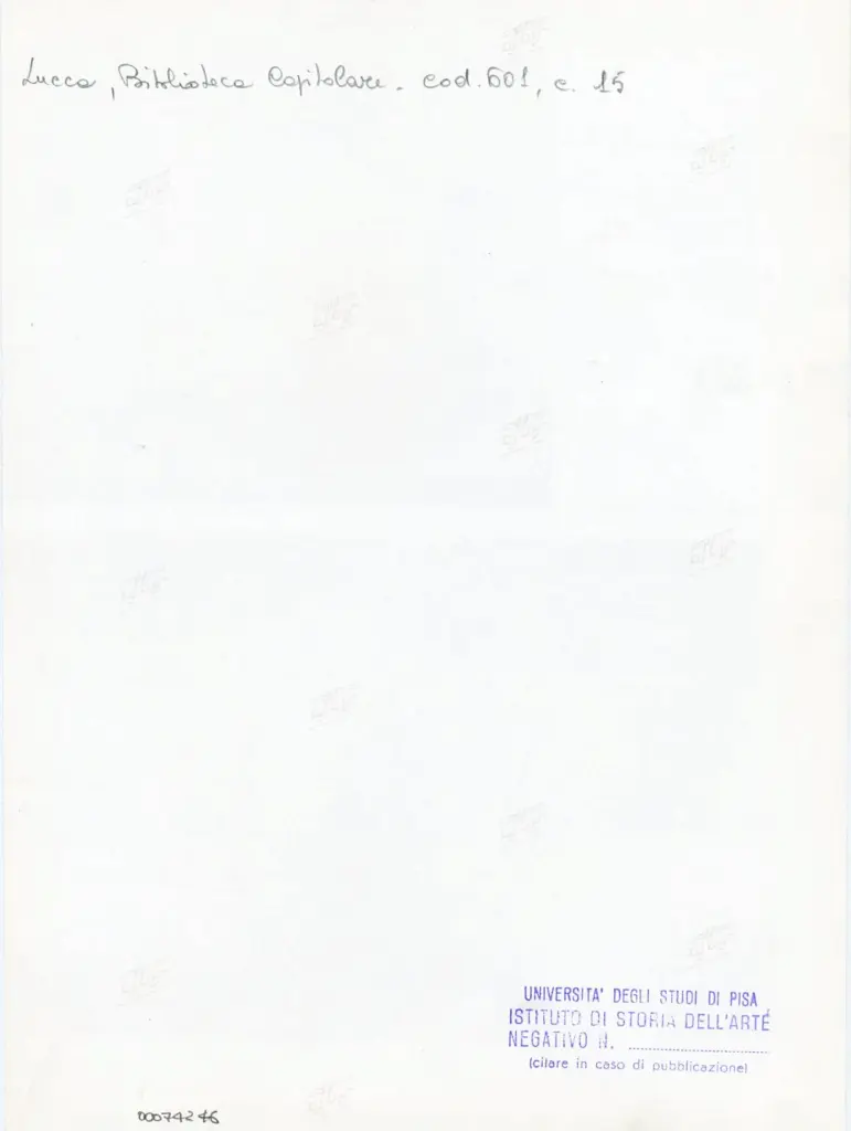 Universit&agrave; di Pisa. Dipartimento di Storia delle Arti , Anonimo italiano - sec. XII, met&agrave; - Lucca, Biblioteca Capitolare Feliniana, Ms. 601, f. 15r, particolare , retro