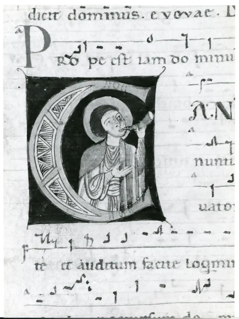 Universit&agrave; di Pisa. Dipartimento di Storia delle Arti , Anonimo italiano - sec. XII, met&agrave; - Lucca, Biblioteca Capitolare Feliniana, Ms. 601, f. 9v, particolare , fronte