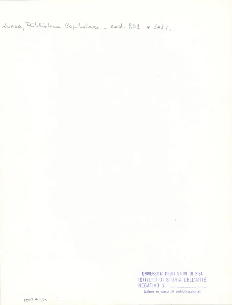 Universit&agrave; di Pisa. Dipartimento di Storia delle Arti , Anonimo italiano - sec. XII, met&agrave; - Lucca, Biblioteca Capitolare Feliniana, Ms. 601, f. 141v, particolare , retro
