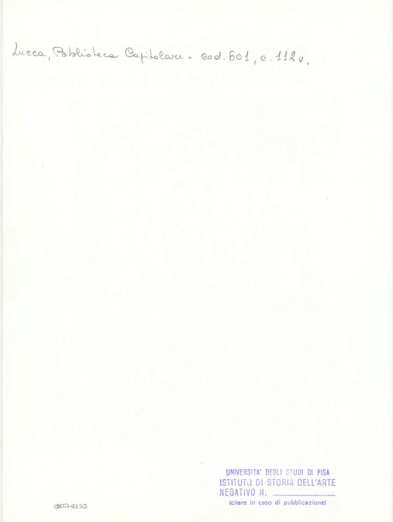 Università di Pisa. Dipartimento di Storia delle Arti , Anonimo italiano - sec. XII, metà - Lucca, Biblioteca Capitolare Feliniana, Ms. 601, f. 112v, particolare , retro