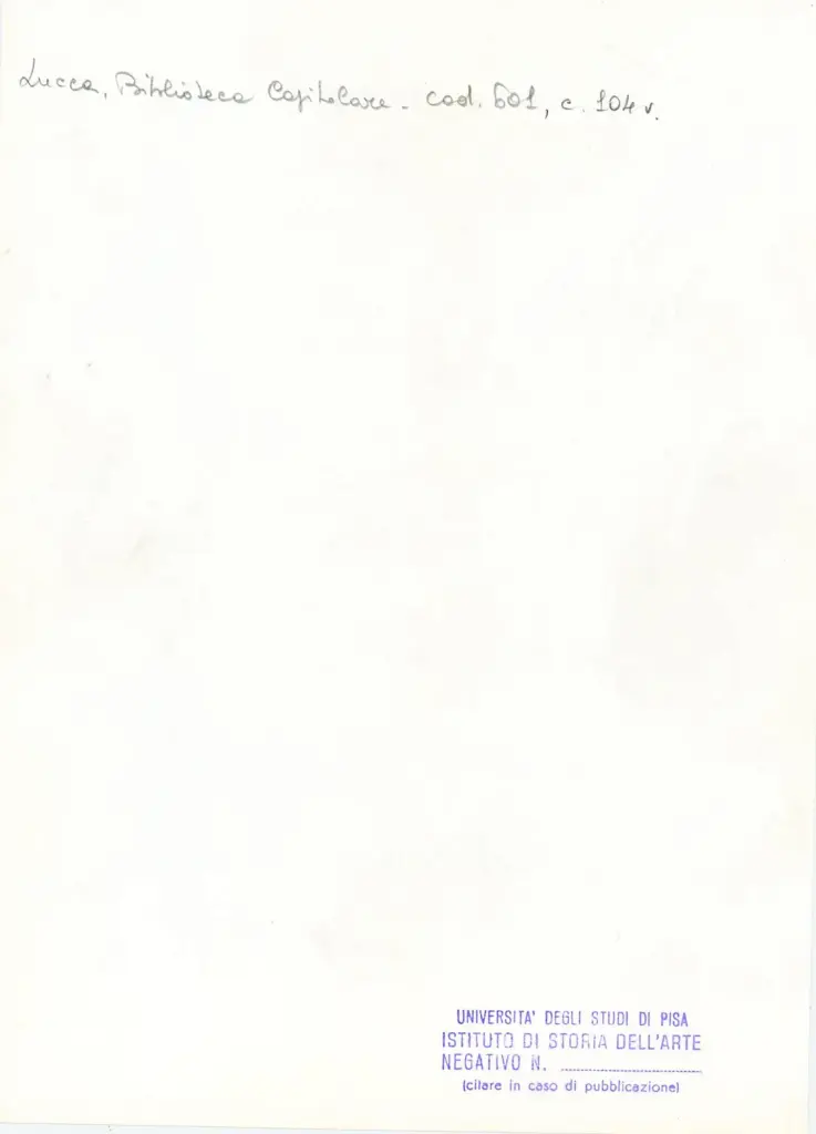 Universit&agrave; di Pisa. Dipartimento di Storia delle Arti , Anonimo italiano - sec. XII, met&agrave; - Lucca, Biblioteca Capitolare Feliniana, Ms. 601, f. 104v, particolare , retro