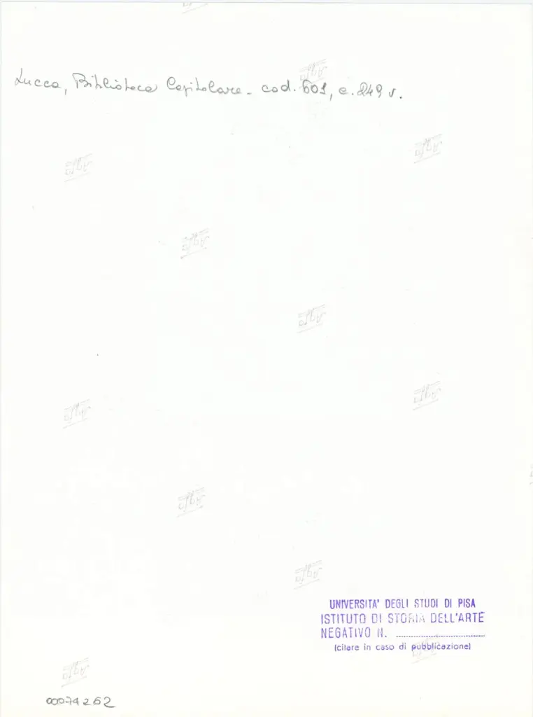 Universit&agrave; di Pisa. Dipartimento di Storia delle Arti , Anonimo italiano - sec. XII, met&agrave; - Lucca, Biblioteca Capitolare Feliniana, Ms. 601, f. 249v, particolare , retro