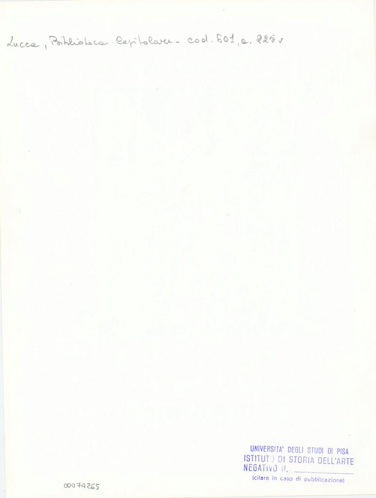 Università di Pisa. Dipartimento di Storia delle Arti , Anonimo italiano - sec. XII, metà - Lucca, Biblioteca Capitolare Feliniana, Ms. 601, f. 225v, particolare , retro