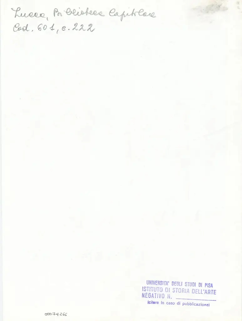 Università di Pisa. Dipartimento di Storia delle Arti , Anonimo italiano - sec. XII, metà - Lucca, Biblioteca Capitolare Feliniana, Ms. 601, f. 222r, particolare , retro