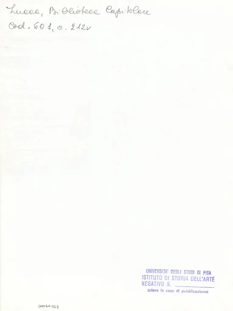 Universit&agrave; di Pisa. Dipartimento di Storia delle Arti , Anonimo italiano - sec. XII, met&agrave; - Lucca, Biblioteca Capitolare Feliniana, Ms. 601, f. 212v, particolare , retro