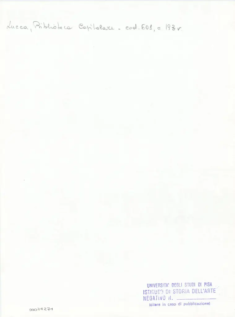Universit&agrave; di Pisa. Dipartimento di Storia delle Arti , Anonimo italiano - sec. XII, met&agrave; - Lucca, Biblioteca Capitolare Feliniana, Ms. 601, f. 193v, particolare , retro