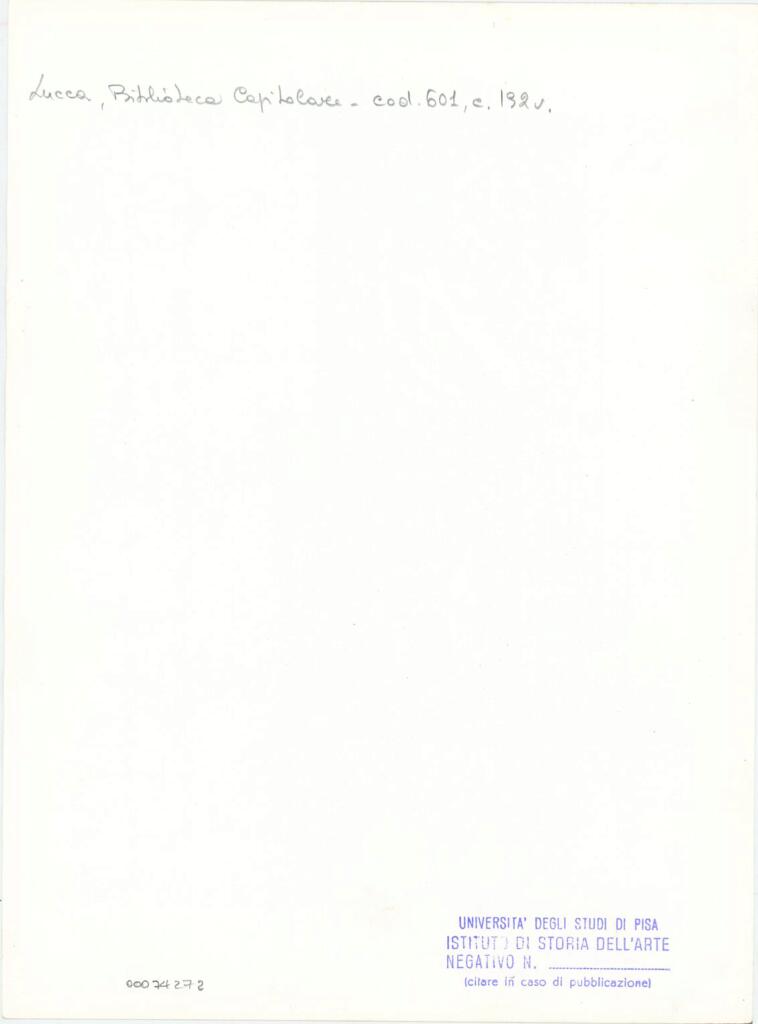 Università di Pisa. Dipartimento di Storia delle Arti , Anonimo italiano - sec. XII, metà - Lucca, Biblioteca Capitolare Feliniana, Ms. 601, f. 192v, particolare , retro