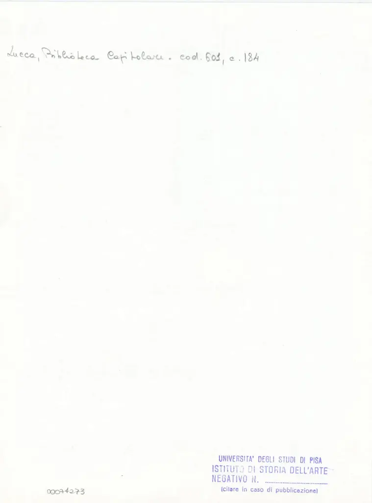 Università di Pisa. Dipartimento di Storia delle Arti , Anonimo italiano - sec. XII, metà - Lucca, Biblioteca Capitolare Feliniana, Ms. 601, f. 184r, particolare , retro