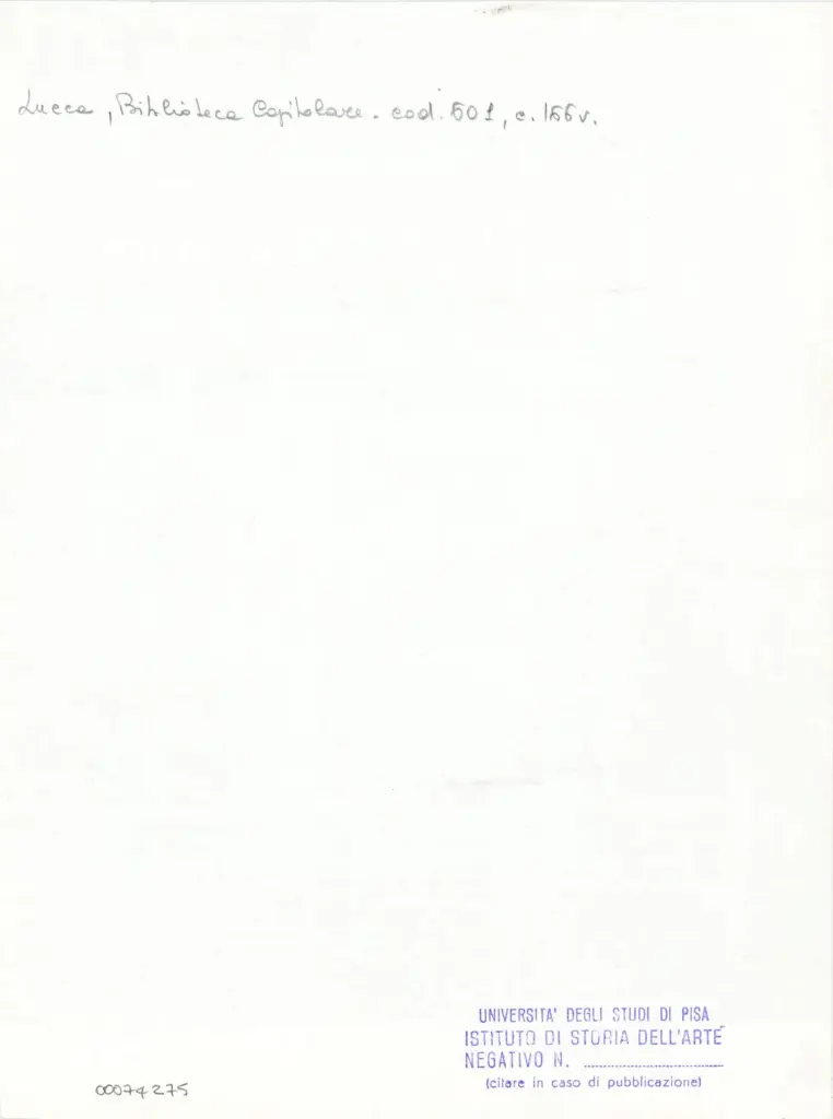 Universit&agrave; di Pisa. Dipartimento di Storia delle Arti , Anonimo italiano - sec. XII, met&agrave; - Lucca, Biblioteca Capitolare Feliniana, Ms. 601, f. 166v, particolare , retro