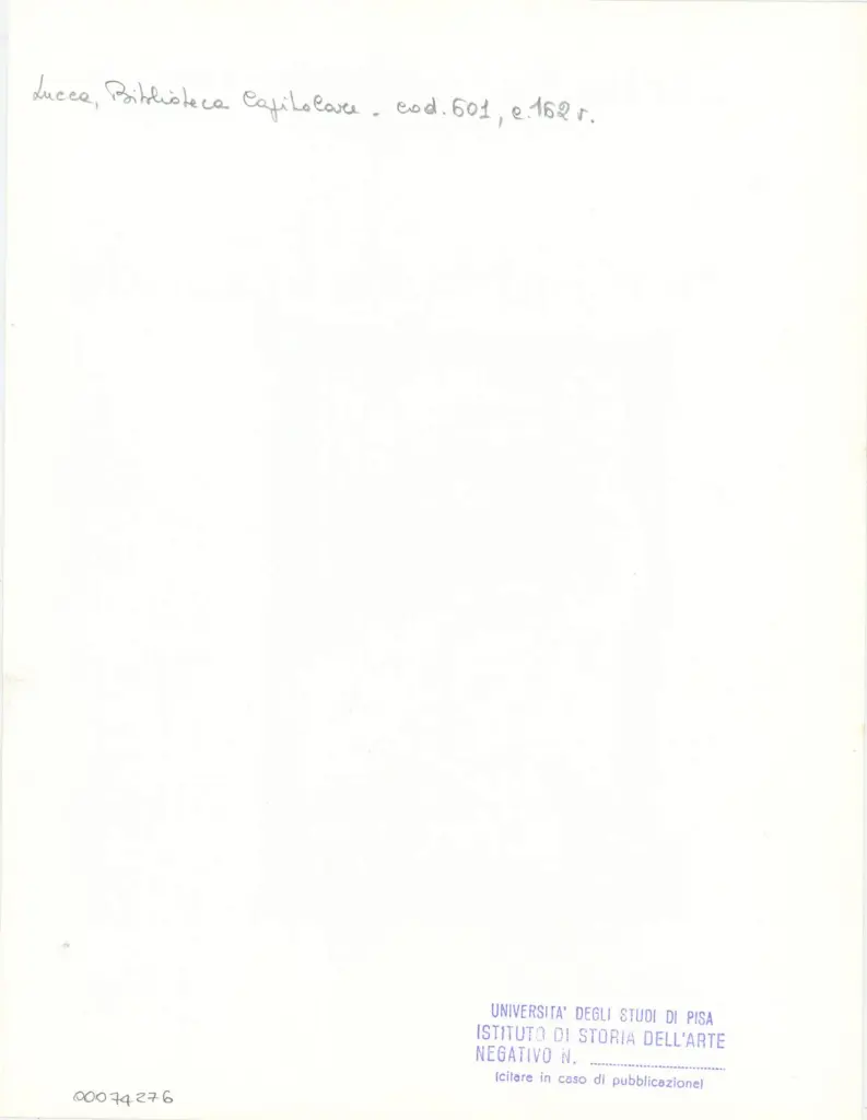 Universit&agrave; di Pisa. Dipartimento di Storia delle Arti , Anonimo italiano - sec. XII, met&agrave; - Lucca, Biblioteca Capitolare Feliniana, Ms. 601, f. 162v, particolare , retro