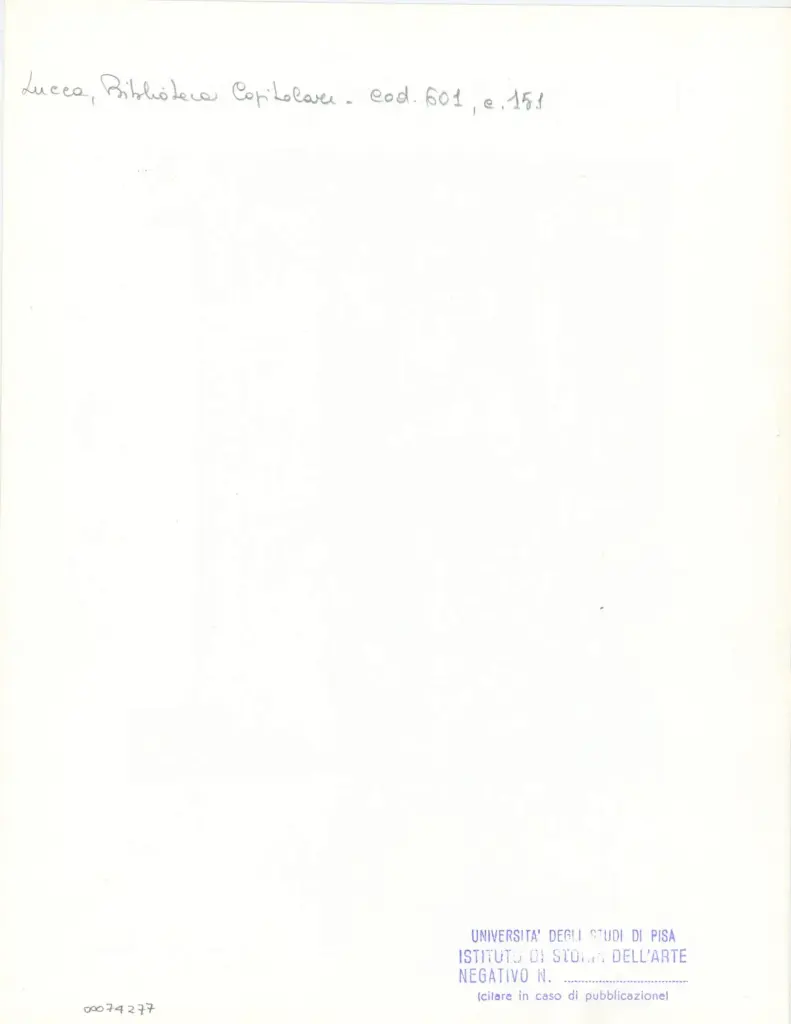 Universit&agrave; di Pisa. Dipartimento di Storia delle Arti , Anonimo italiano - sec. XII, met&agrave; - Lucca, Biblioteca Capitolare Feliniana, Ms. 601, f. 151r, particolare , retro