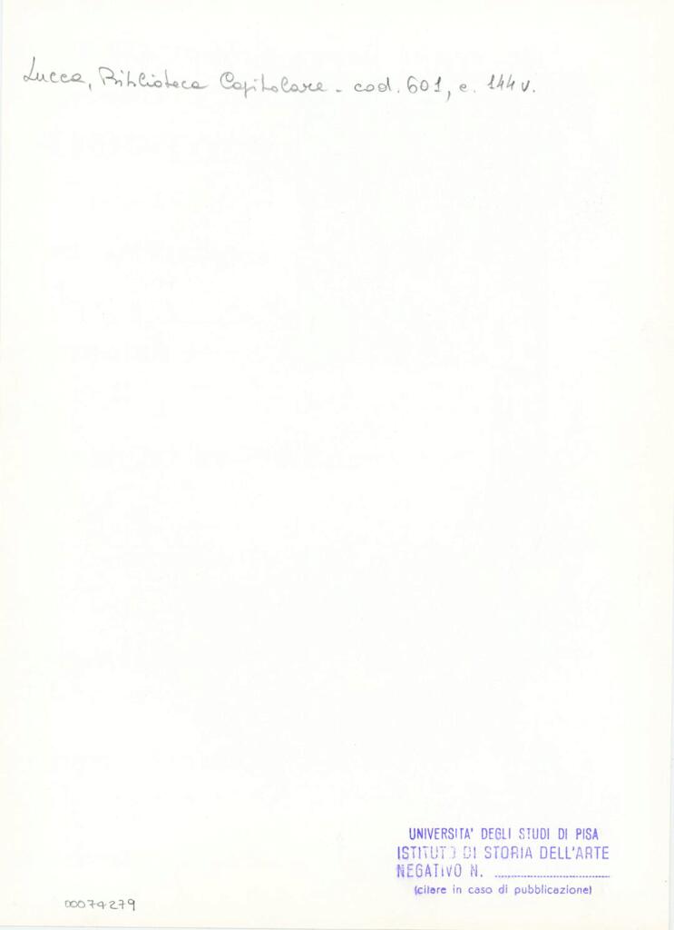 Università di Pisa. Dipartimento di Storia delle Arti , Anonimo italiano - sec. XII, metà - Lucca, Biblioteca Capitolare Feliniana, Ms. 601, f. 144v, particolare , retro