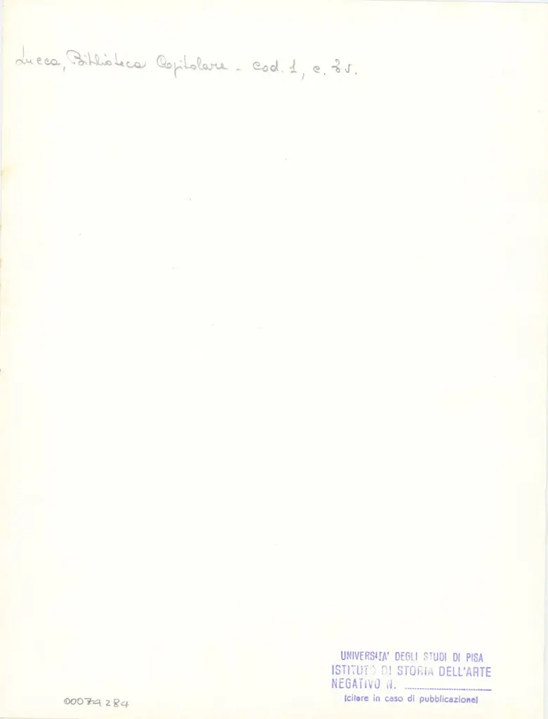 Universit&agrave; di Pisa. Dipartimento di Storia delle Arti , Marco di Berlinghiero - sec. XIII, met&agrave; - Lucca, Biblioteca Capitolare Feliniana, Ms. 1, f. 3v, particolare , retro