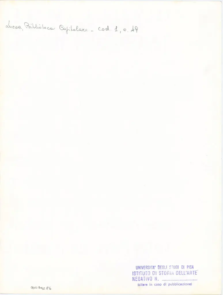 Universit&agrave; di Pisa. Dipartimento di Storia delle Arti , Marco di Berlinghiero - sec. XIII, met&agrave; - Lucca, Biblioteca Capitolare Feliniana, Ms. 1, f. 50r, particolare , retro