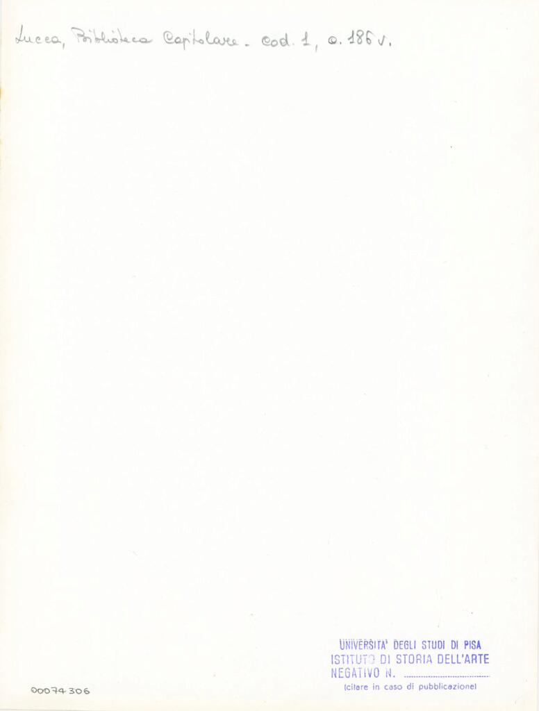 Università di Pisa. Dipartimento di Storia delle Arti , Marco di Berlinghiero - sec. XIII, metà - Lucca, Biblioteca Capitolare Feliniana, Ms. 1, f. 187v, intero , retro
