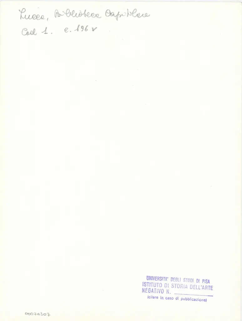 Universit&agrave; di Pisa. Dipartimento di Storia delle Arti , Marco di Berlinghiero - sec. XIII, met&agrave; - Lucca, Biblioteca Capitolare Feliniana, Ms. 1, f. 197v, particolare , retro