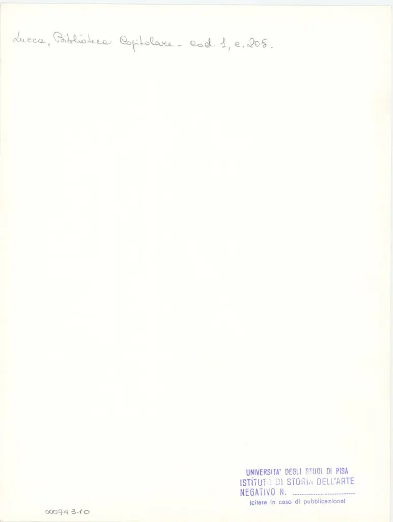 Universit&agrave; di Pisa. Dipartimento di Storia delle Arti , Marco di Berlinghiero - sec. XIII, met&agrave; - Lucca, Biblioteca Capitolare Feliniana, Ms. 1, f. 207r, particolare , retro