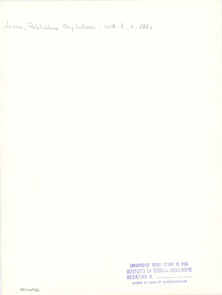 Universit&agrave; di Pisa. Dipartimento di Storia delle Arti , Marco di Berlinghiero - sec. XIII, met&agrave; - Lucca, Biblioteca Capitolare Feliniana, Ms. 1, f. 224v, particolare , retro