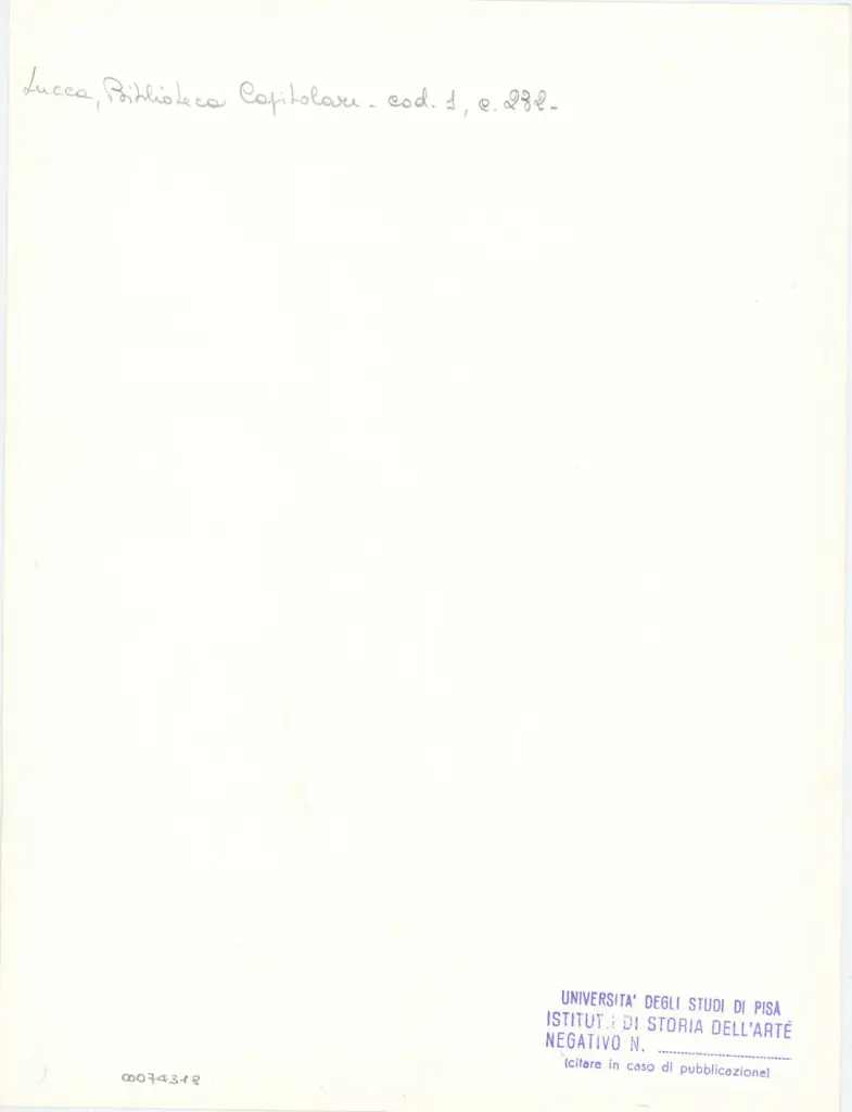 Universit&agrave; di Pisa. Dipartimento di Storia delle Arti , Marco di Berlinghiero - sec. XIII, met&agrave; - Lucca, Biblioteca Capitolare Feliniana, Ms. 1, f. 234r, particolare , retro