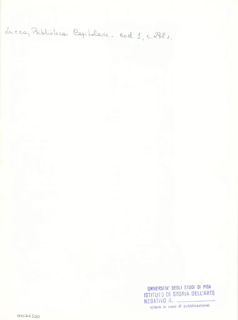 Università di Pisa. Dipartimento di Storia delle Arti , Marco di Berlinghiero - sec. XIII, metà - Lucca, Biblioteca Capitolare Feliniana, Ms. 1, f. 234v, intero , retro