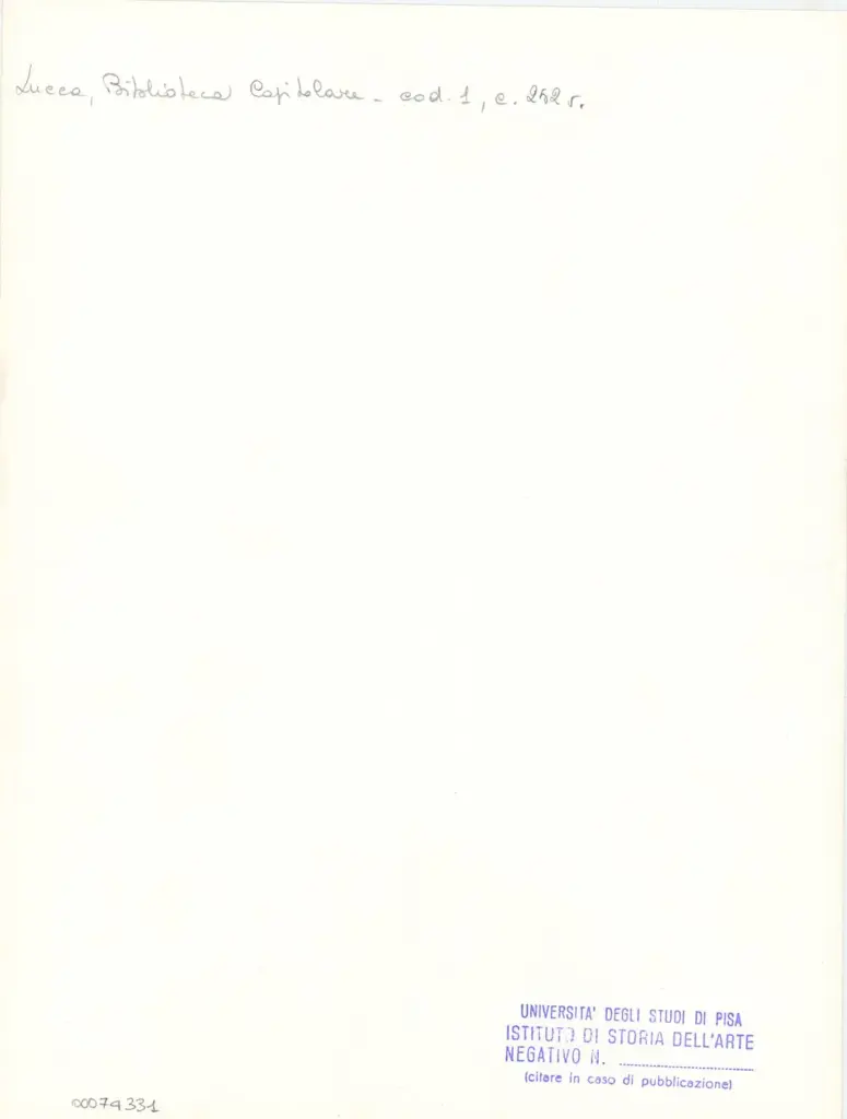 Università di Pisa. Dipartimento di Storia delle Arti , Marco di Berlinghiero - sec. XIII, metà - Lucca, Biblioteca Capitolare Feliniana, Ms. 1, f. 254v, intero , retro