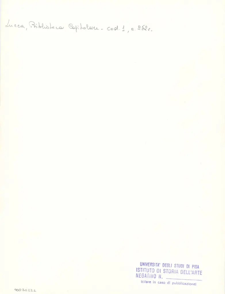 Universit&agrave; di Pisa. Dipartimento di Storia delle Arti , Marco di Berlinghiero - sec. XIII, met&agrave; - Lucca, Biblioteca Capitolare Feliniana, Ms. 1, f. 254v, particolare , retro