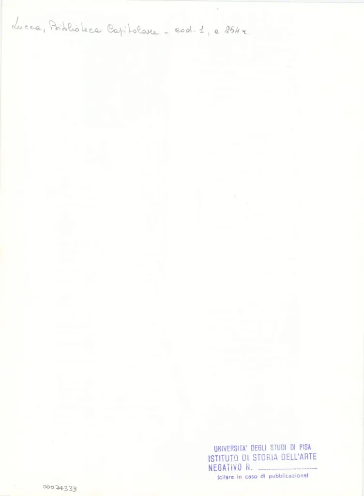 Universit&agrave; di Pisa. Dipartimento di Storia delle Arti , Marco di Berlinghiero - sec. XIII, met&agrave; - Lucca, Biblioteca Capitolare Feliniana, Ms. 1, f. 256r, intero , retro