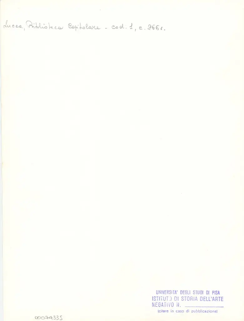 Università di Pisa. Dipartimento di Storia delle Arti , Marco di Berlinghiero - sec. XIII, metà - Lucca, Biblioteca Capitolare Feliniana, Ms. 1, f. 258v, intero , retro