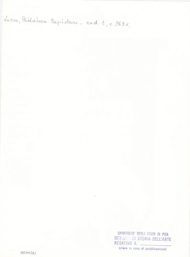 Universit&agrave; di Pisa. Dipartimento di Storia delle Arti , Marco di Berlinghiero - sec. XIII, met&agrave; - Lucca, Biblioteca Capitolare Feliniana, Ms. 1, f. 265v, particolare , retro