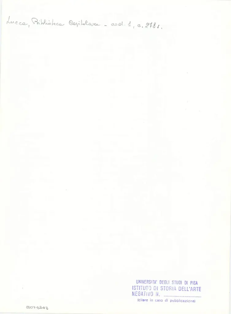 Universit&agrave; di Pisa. Dipartimento di Storia delle Arti , Marco di Berlinghiero - sec. XIII, met&agrave; - Lucca, Biblioteca Capitolare Feliniana, Ms. 1, f. 280v, intero , retro
