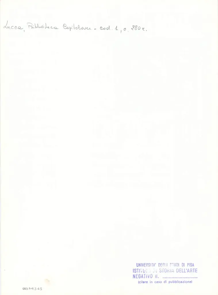 Universit&agrave; di Pisa. Dipartimento di Storia delle Arti , Marco di Berlinghiero - sec. XIII, met&agrave; - Lucca, Biblioteca Capitolare Feliniana, Ms. 1, f. 282r, particolare , retro
