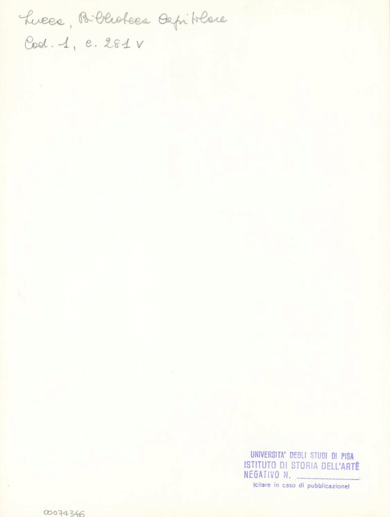 Università di Pisa. Dipartimento di Storia delle Arti , Marco di Berlinghiero - sec. XIII, metà - Lucca, Biblioteca Capitolare Feliniana, Ms. 1, f. 283v, particolare , retro