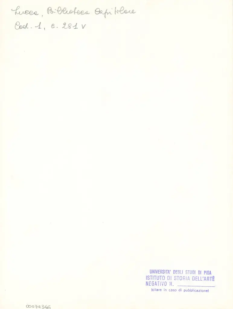 Universit&agrave; di Pisa. Dipartimento di Storia delle Arti , Marco di Berlinghiero - sec. XIII, met&agrave; - Lucca, Biblioteca Capitolare Feliniana, Ms. 1, f. 283v, particolare , retro