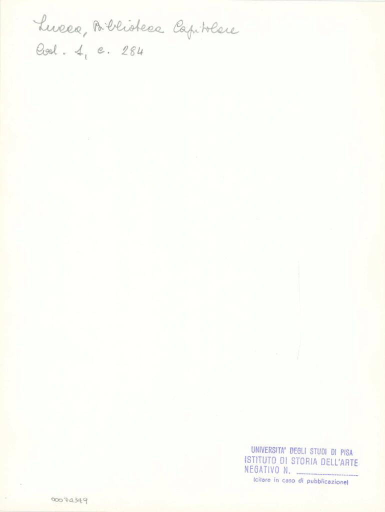 Università di Pisa. Dipartimento di Storia delle Arti , Marco di Berlinghiero - sec. XIII, metà - Lucca, Biblioteca Capitolare Feliniana, Ms. 1, f. 286r, particolare , retro