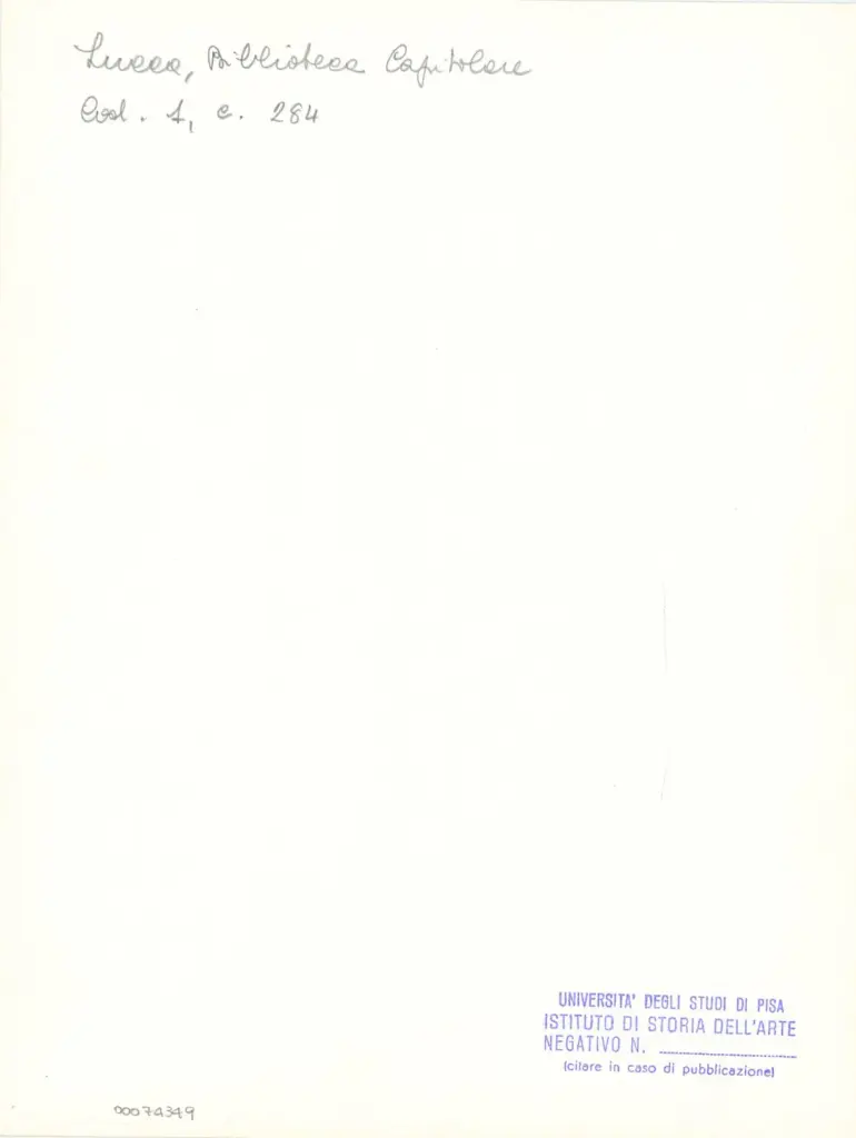 Universit&agrave; di Pisa. Dipartimento di Storia delle Arti , Marco di Berlinghiero - sec. XIII, met&agrave; - Lucca, Biblioteca Capitolare Feliniana, Ms. 1, f. 286r, particolare , retro