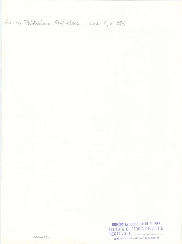 Universit&agrave; di Pisa. Dipartimento di Storia delle Arti , Marco di Berlinghiero - sec. XIII, met&agrave; - Lucca, Biblioteca Capitolare Feliniana, Ms. 1, f. 287r, particolare , retro