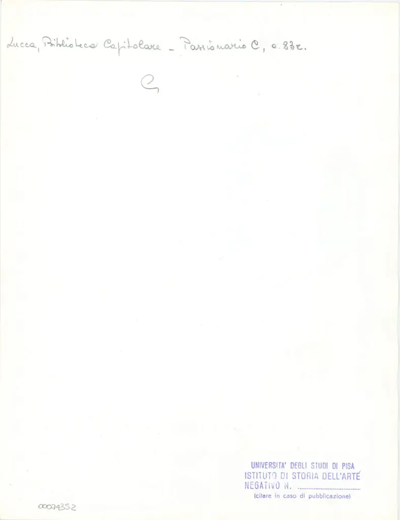 Universit&agrave; di Pisa. Dipartimento di Storia delle Arti , Anonimo italiano - sec. XI, ultimo quarto - Lucca, Biblioteca Capitolare Feliniana, Ms. Passionario C, f. 69r, particolare , retro