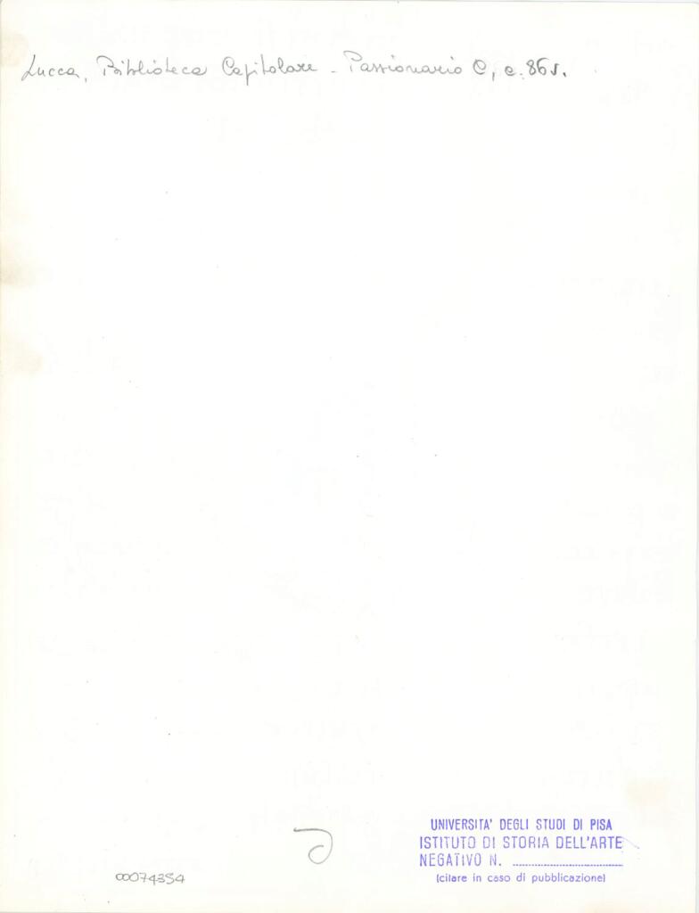 Università di Pisa. Dipartimento di Storia delle Arti , Anonimo italiano - sec. XI, ultimo quarto - Lucca, Biblioteca Capitolare Feliniana, Ms. Passionario C, f. 72v, particolare , retro
