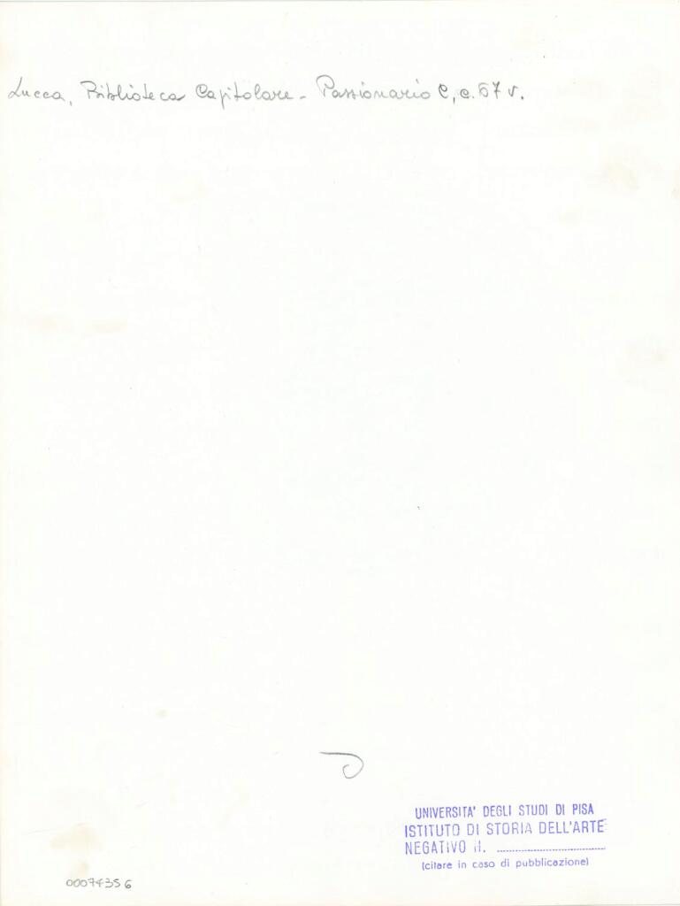 Università di Pisa. Dipartimento di Storia delle Arti , Anonimo italiano - sec. XI, ultimo quarto - Lucca, Biblioteca Capitolare Feliniana, Ms. Passionario C, f. 53v, particolare , retro