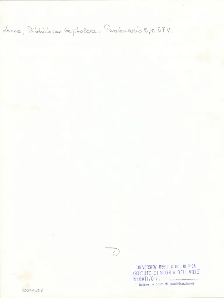 Università di Pisa. Dipartimento di Storia delle Arti , Anonimo italiano - sec. XI, ultimo quarto - Lucca, Biblioteca Capitolare Feliniana, Ms. Passionario C, f. 53v, particolare , retro
