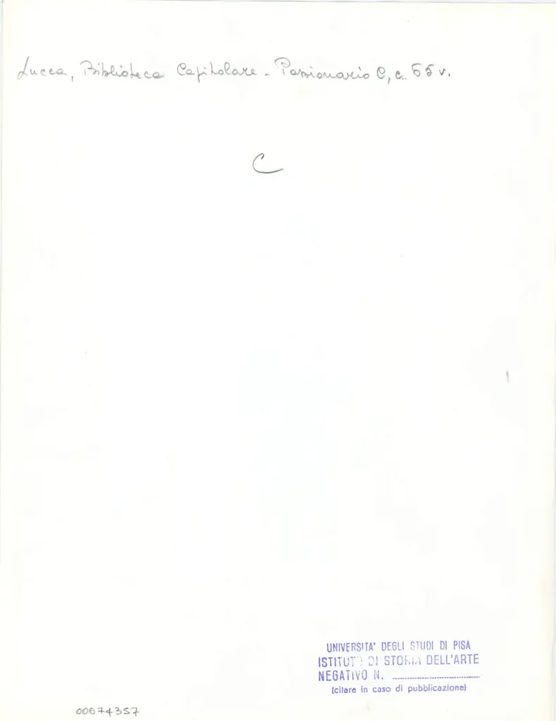 Università di Pisa. Dipartimento di Storia delle Arti , Anonimo italiano - sec. XI, ultimo quarto - Lucca, Biblioteca Capitolare Feliniana, Ms. Passionario C, f. 51v, particolare , retro